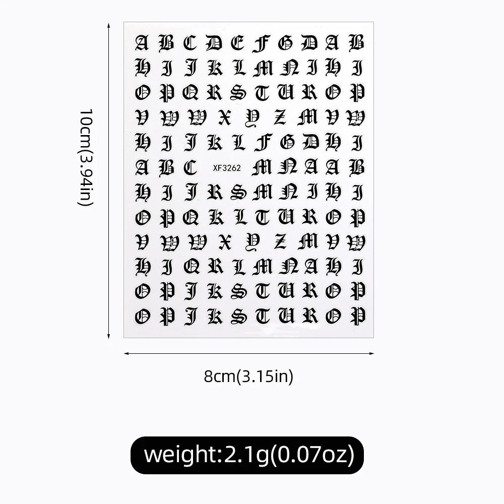 8pcs Gothic Alphabet Design Nail Art Stickers Retro English Letter Nail Art Stickers 3D Self-Adhesive Designs Nail Art Supplies* (Online Order Only)