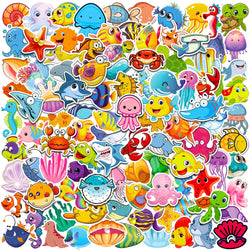 10/30/50/100pcs Cute Marine Animals Stickers Ocean World Cartoon Decals Kids Toy Scrapbook Laptop Luggage Phone Graffiti Sticker (Online Order Only)