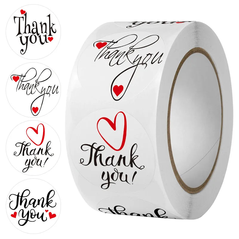 50-500pcs Thank You Stickers Heart Seal Labels Cute Paper Stickers For Wedding Party Cards Stationery Stickers Baking Packaging (Online Order Only)