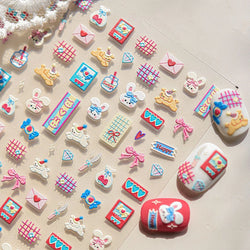 Graffiti Rabbit Dog Bunny Milk Strawberry Jewel Candy Knife Envelope Soft Relief Adhesive Nail Art Stickers Cute Manicure Decals (Online Order Only)