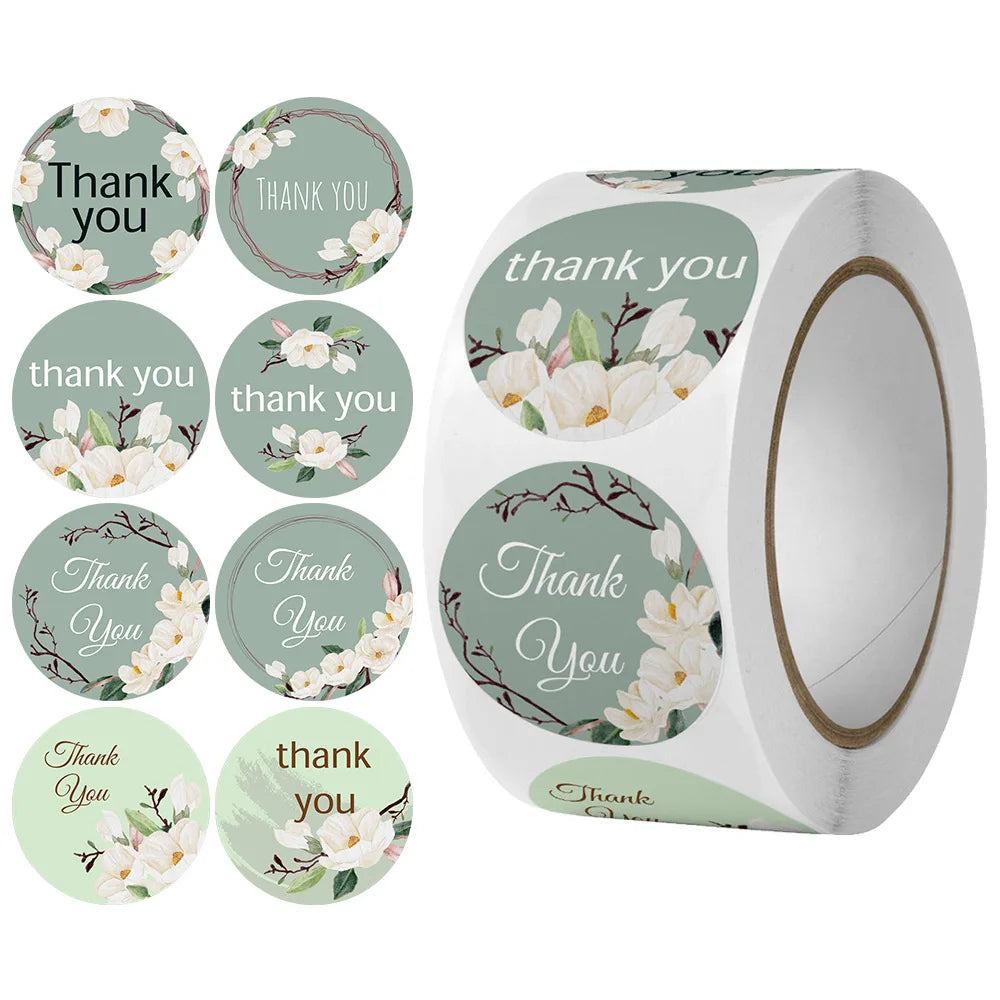 50-500Pcs Flower Thank You Stickers for Gift Card Box Package Party Wrapping Decorate Baking Food Small Business 1Inch/2.5CM (ONLINE ORDER ONLY)