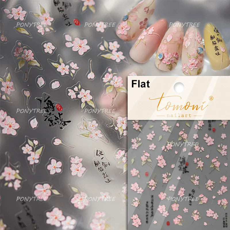 Romantic Cherry Blossom Sakura Flower Petal Leaf Self Adhesive Nail Art Stickers Rhinestone Shiny Flat Petalage Manicure Decals (ONLINE ORDER ONLY)
