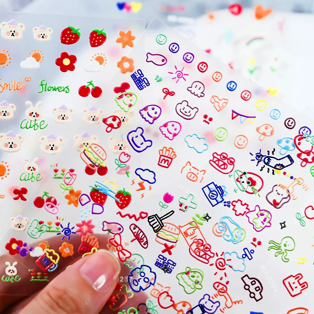 1 Sheet 5D Embossed Nail Art Stickers Graffiti Heart Flower Design Nail Art Decals Self-Adhesive DIY Manicure Nail Art Supplies* (ONLINE ORDER ONLY)