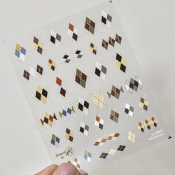 French Style Geometric Black White Square Grid Rhombus Stripe 3D Self Adhesive Nail Art Stickers Shiny Rhinestone Manicure Decal (ONLINE ORDER ONLY)