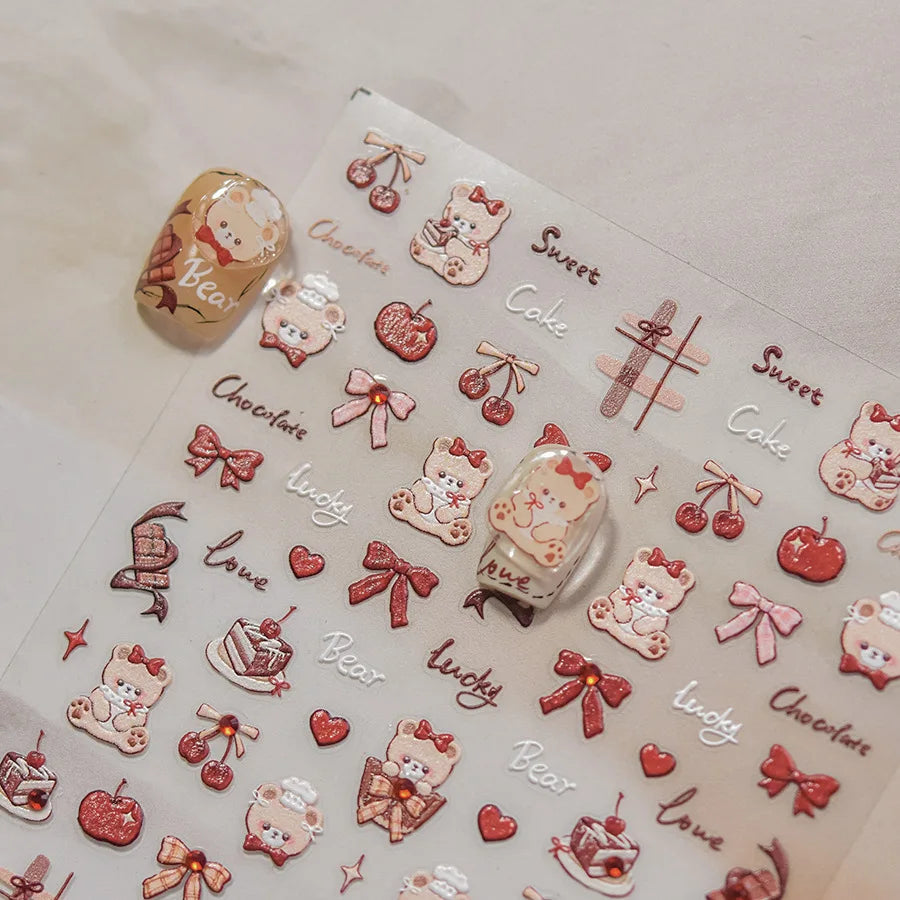 Bowknot Bear Cake Chocolates Food Star Cherry Apple Cook Love Heart Adhesive Nail Art Sticker Rhinestone Reliefs Manicure Decal (ONLINE ORDER ONLY)