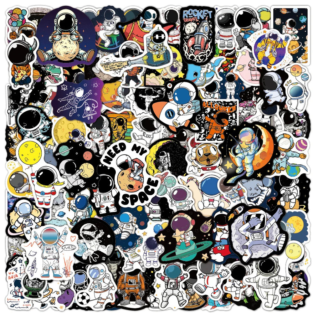 10/30/50/100pcs Funny Cartoon Cute Out Space Astronaut Stickers Laptop Notebook Phone Guitar Aesthetic Sticker Decal Kids Toy (ONLINE ORDER ONLY)