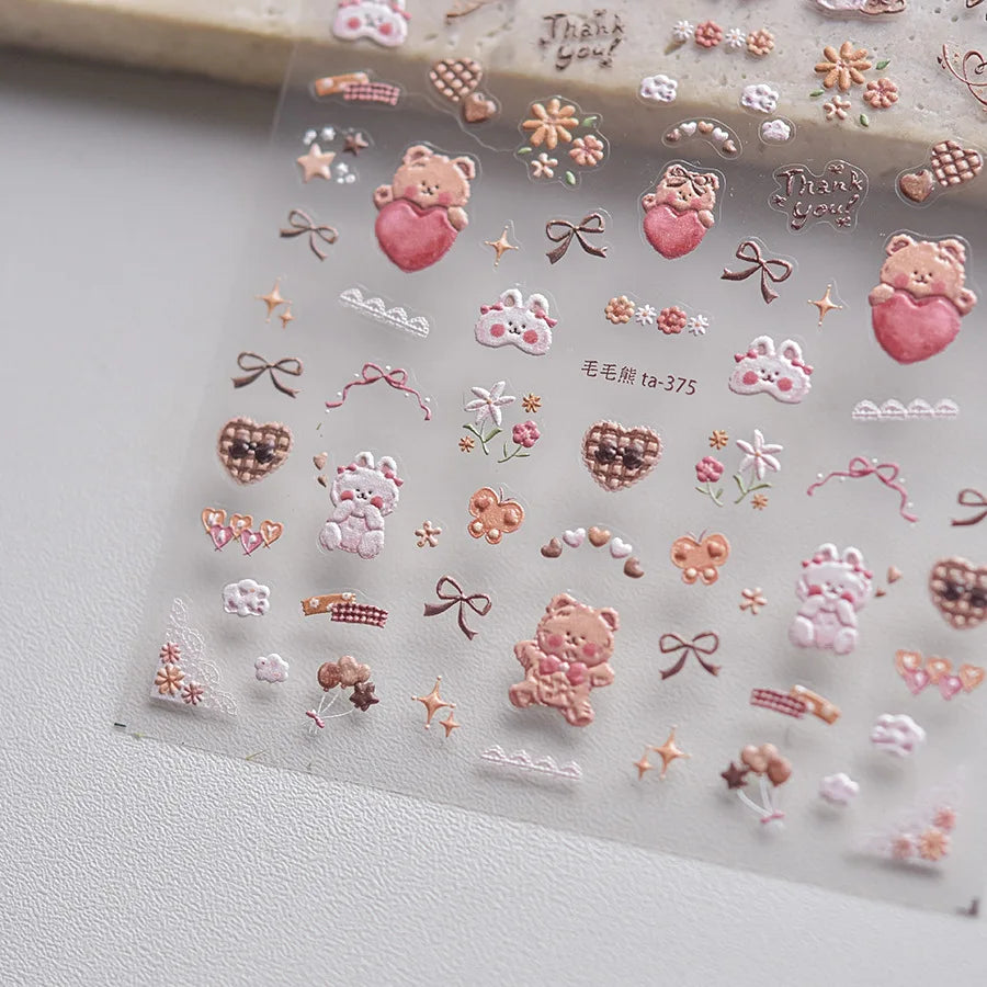Cookies Chocolate Love Heart Flower Bowknot Rabbit Bunny Lace Bear Star Bouquet Rabbit Adhesive Nail Art Sticker Manicure Decal (ONLINE ORDER ONLY)