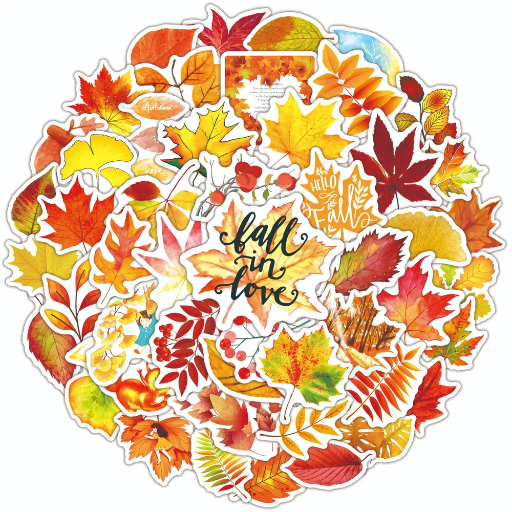Golden Yellow Leaf Stickers Autumn Decals Scrapbook Laptop Guitar Bike Skateboard Thanksgiving (Online Order Only)