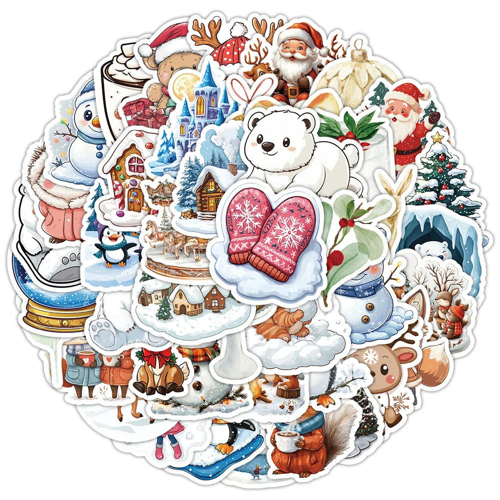 Cute Christmas Snowman Elk Stickers 10/30/50pcs Waterproof Decals for Scrapbook Luggage Phone Bike Kids Toys (ONLINE ORDER ONLY)