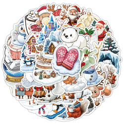 Cute Christmas Snowman Elk Stickers 10/30/50pcs Waterproof Decals for Scrapbook Luggage Phone Bike Kids Toys (ONLINE ORDER ONLY)