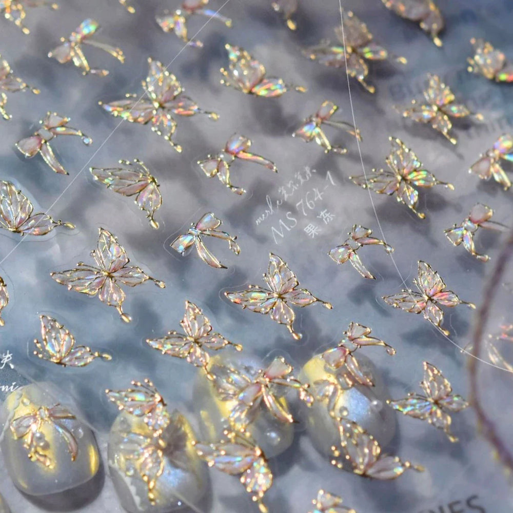 Cute Jelly Bowknot Butterfly Chic Animals Ribbon Tie Shine 3D Fantasy Nail Art Decorations Stickers DIY Dreamy Manicure Decals (Online Order Only)