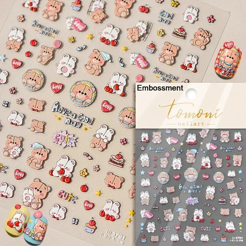 Cookies Chocolate Love Heart Flower Bowknot Rabbit Bunny Lace Bear Star Bouquet Rabbit Adhesive Nail Art Sticker Manicure Decal (ONLINE ORDER ONLY)