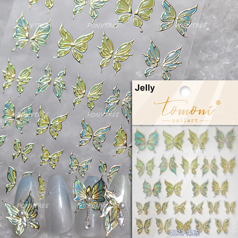 Cute Jelly Bowknot Butterfly Chic Animals Ribbon Tie Shine 3D Fantasy Nail Art Decorations Stickers DIY Dreamy Manicure Decals (Online Order Only)