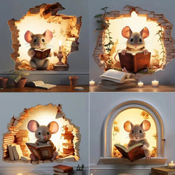 Mouse Hole Wall Sticker, Book Lover's Vinyl Decal, Reading Mouse Decor, Cute Mouse Sticker (ONLINE ORDER ONLY)