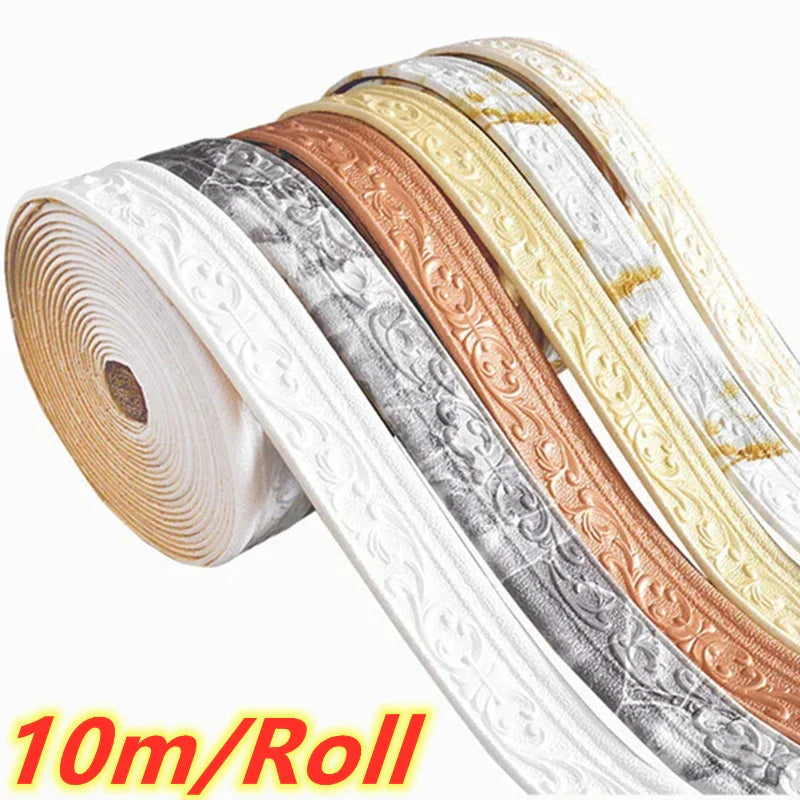 10m/Roll 3D Wall Trim Line Skirting Border Self Adhesive Waterproof Baseboard Wallpaper Wall Sticker For Room Home Decoration (ONLINE ORDER ONLY)