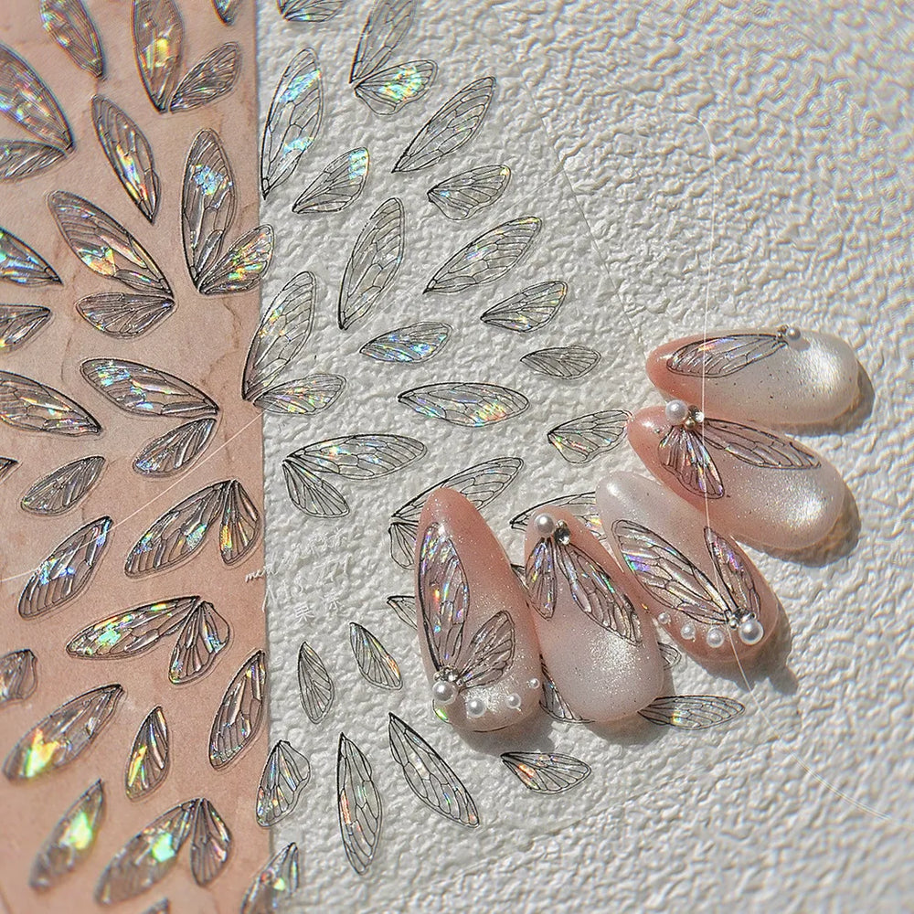 Transparent Purple Pink Gradient Wing Pinion Feather Housefly Wings Shiny Adhesive Nail Art Decoration Stickers Manicure Decals (ONLINE ORDER ONLY)