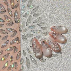 Transparent Purple Pink Gradient Wing Pinion Feather Housefly Wings Shiny Adhesive Nail Art Decoration Stickers Manicure Decals (ONLINE ORDER ONLY)