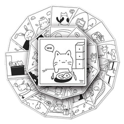 10/30/50PCS Simple Animals Cat Stickers Black White Cartoon Decals DIY Laptop Scrapbook Phone Suitcase Cute Kids Sticker Toys (ONLINE ORDER ONLY)