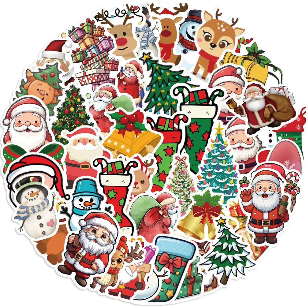 50pcs Retro Christmas Cartoon Children Stickers Decals Decoration DIY Phone Notebook Suitcase Laptop Fridge Wall Sticker (ONLINE ORDER ONLY)