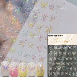 Charming Pink Purple Embroidery Gradual Butterfly Flowers Green Leaf 5D Tender Self Adhesive Nail Art Stickers Manicure Decals (ONLINE ORDER ONLY)