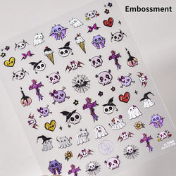 Cat Eye Halloween Terror Spider Cross Rose Love Heart Flower Snake Web Candy Bunny Thrilling Nail Art Stickers Manicure Decals (Online Order Only)