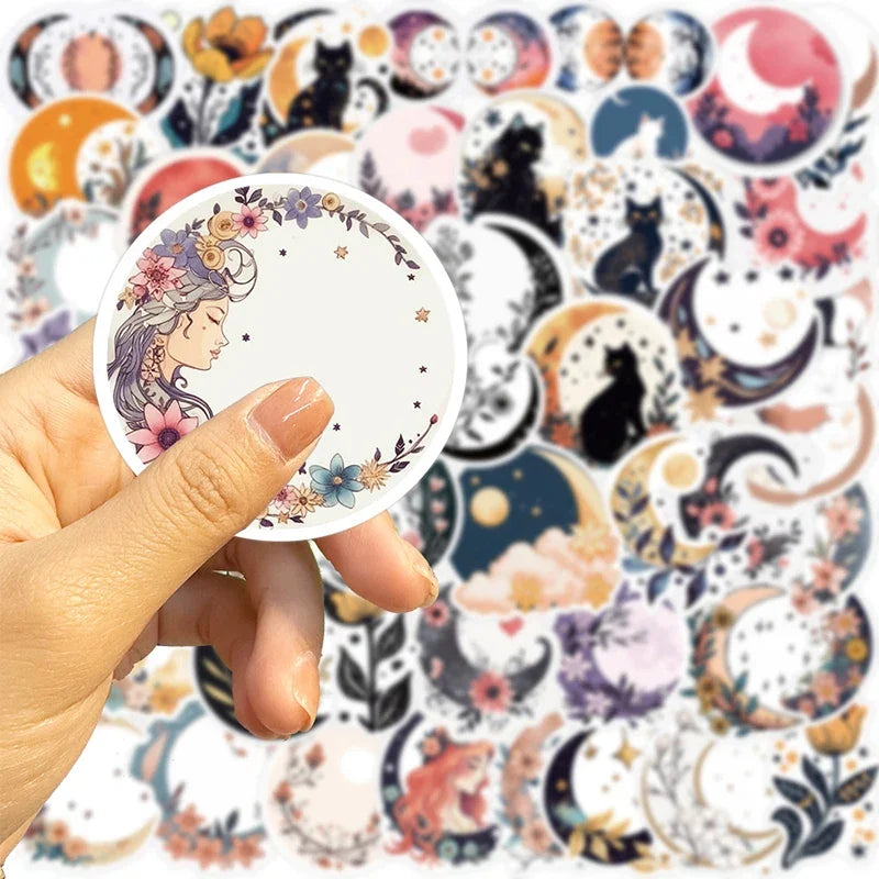 10/30/50PCS Moon Flower Cat PVC Sticker Aesthetic Children's Decoration Scrapbooking Accessories DIY Stationery School Supplies (ONLINE ORDER ONLY)