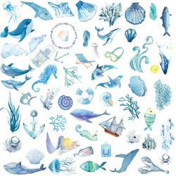 10/30/50PCS Blue Ocean Art Graffiti Stickers Painting Undersea World Cartoon Decals DIY Notebook Laptop Phone Car Waterproof Toy (Online Order Only)