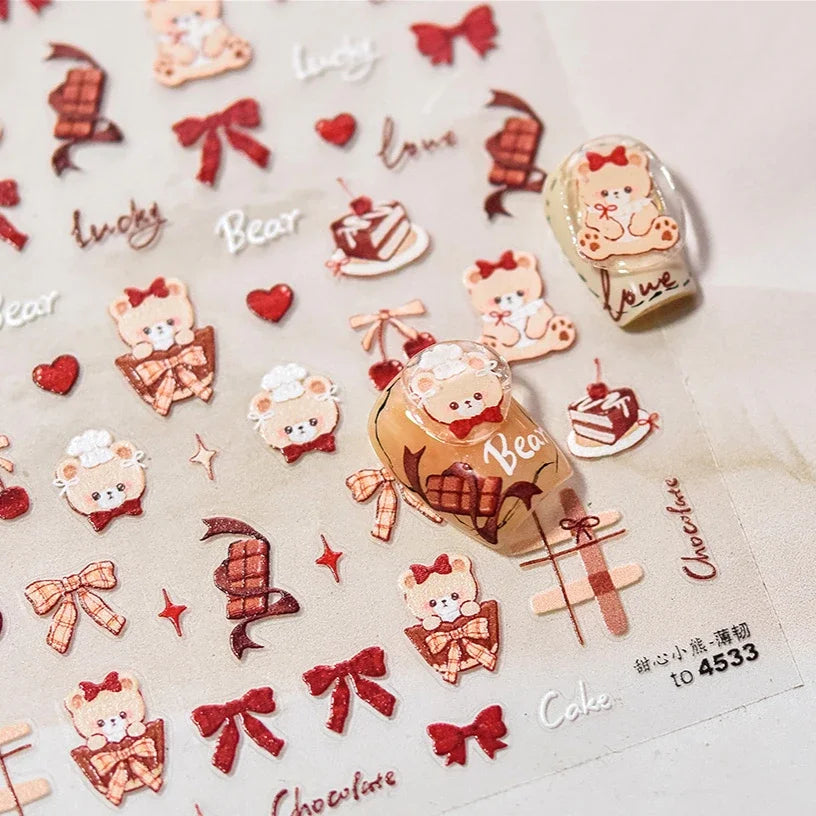 Bowknot Bear Cake Chocolates Food Star Cherry Apple Cook Love Heart Adhesive Nail Art Sticker Rhinestone Reliefs Manicure Decal (ONLINE ORDER ONLY)