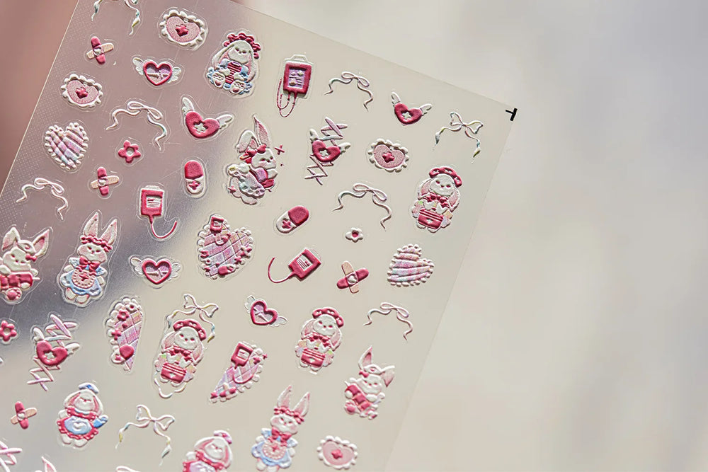 Cream Wind Cat Rabbit Kitten Bunny Bowknot Flower Butterfly Cake Cherry Tulip 5D Self Adhesive Nail Art Stickers Manicure Decals (Online Order Only)