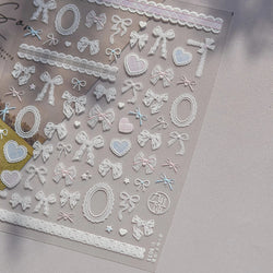 Gird Lace Bowknot Love Heart Flower Fabric Printing Frame Bow Tie Rococo Pattern Daisy Tender Nail Art Stickers Manicure Decals (ONLINE ORDER ONLY)