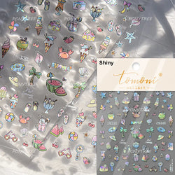 Summer Beach Bikini Watermelon Strawberry Ice Cream Soda Coconut Tree Fan Juice Crab Nail Art Decoration Stickers Manicure Decal (ONLINE ORDER ONLY)
