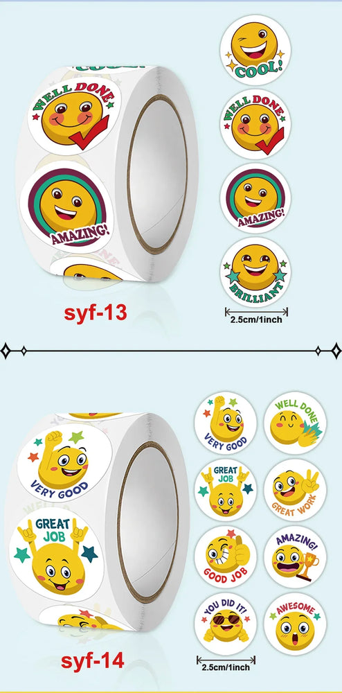 Smile Face Sticker Kids Reward Sticker Yellow Dots Labels Happy Animal  Sticker Kids Toys School Teacher Student Stationery (ONLINE ORDER ONLY)