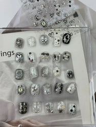 Silver Star Moon Clock Watch Cherry Love Heart Bowknot Gird Irregular Lines Dot Liquid Lava Nail Art Stickers Manicure Decals (ONLINE ORDER ONLY)