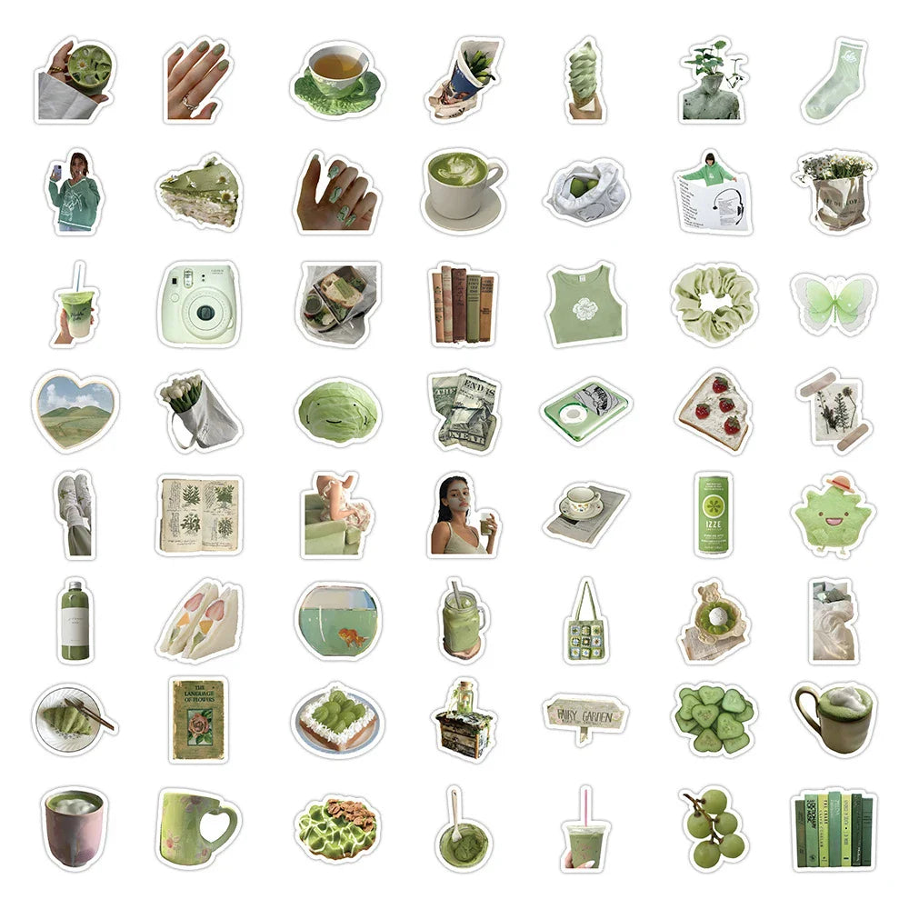 10/30/60PCS Aesthetic Green Stickers Cute Ins Style Simple Decals For Phone Scrapbook Suitcase Phone Laptop Fridge Cartoon Toys (ONLINE ORDER ONLY)