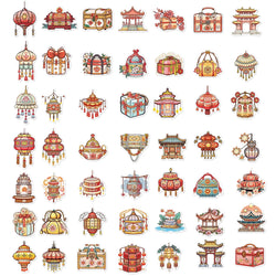 50Pcs Ancient Chinese Traditional Style Small Items Stickers Artifacts For Notebook Diary Material Phone Case Suitcase Decals (ONLINE ORDER ONLY)
