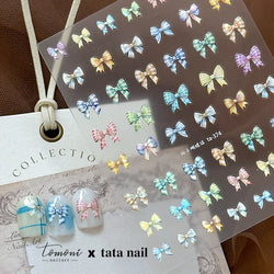 Colourful Grid Bowknot Charming Silk Ribbon Tie Chic 5D Self Adhesive Nail Art Sticker Sparkle Crystal Rhinestone Manicure Decal (ONLINE ORDER ONLY)