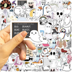 10/30/50/100PCS Cute Ghost Stickers Funny Cartoon Decals Halloween Toy For Kids Scrapbook Skateboard Notebook Fridge Decoration (ONLINE ORDER ONLY)