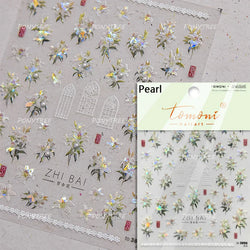 Spotless Lily Lilium Flowers Moon Pearl Crown Lily-white Pearl Necklace Pendant Self Adhesive Nail Art Stickers Manicure Decals (Online Order Only)
