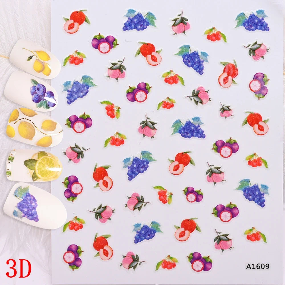 1Pc Summer Nail Art Sticker Lemon Nail Decal Nail Art Supplies Cute Fruit Strawberry Cherry Watermelon Avocado Lemon Nail Design (ONLINE ORDER ONLY)