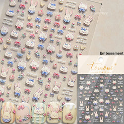 Cream Wind Cat Rabbit Kitten Bunny Bowknot Flower Butterfly Cake Cherry Tulip 5D Self Adhesive Nail Art Stickers Manicure Decals (Online Order Only)