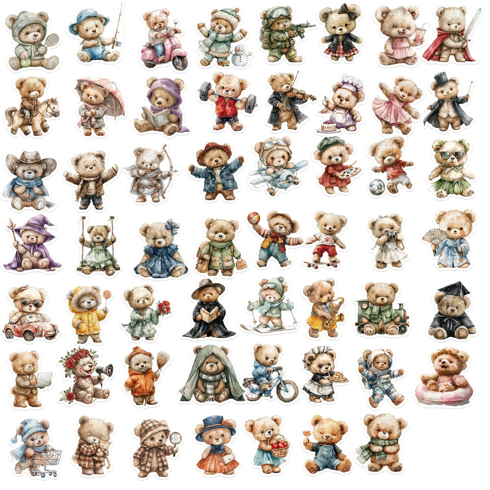 55Pcs Cute Teddy Bear Stickers Decoration for Laptop Cup Phone Case Helmet Luggage Cartoon Creative DIY Waterproof Vinyl Sticker (ONLINE ORDER ONLY)