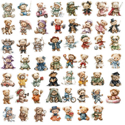 55Pcs Cute Teddy Bear Stickers Decoration for Laptop Cup Phone Case Helmet Luggage Cartoon Creative DIY Waterproof Vinyl Sticker (ONLINE ORDER ONLY)