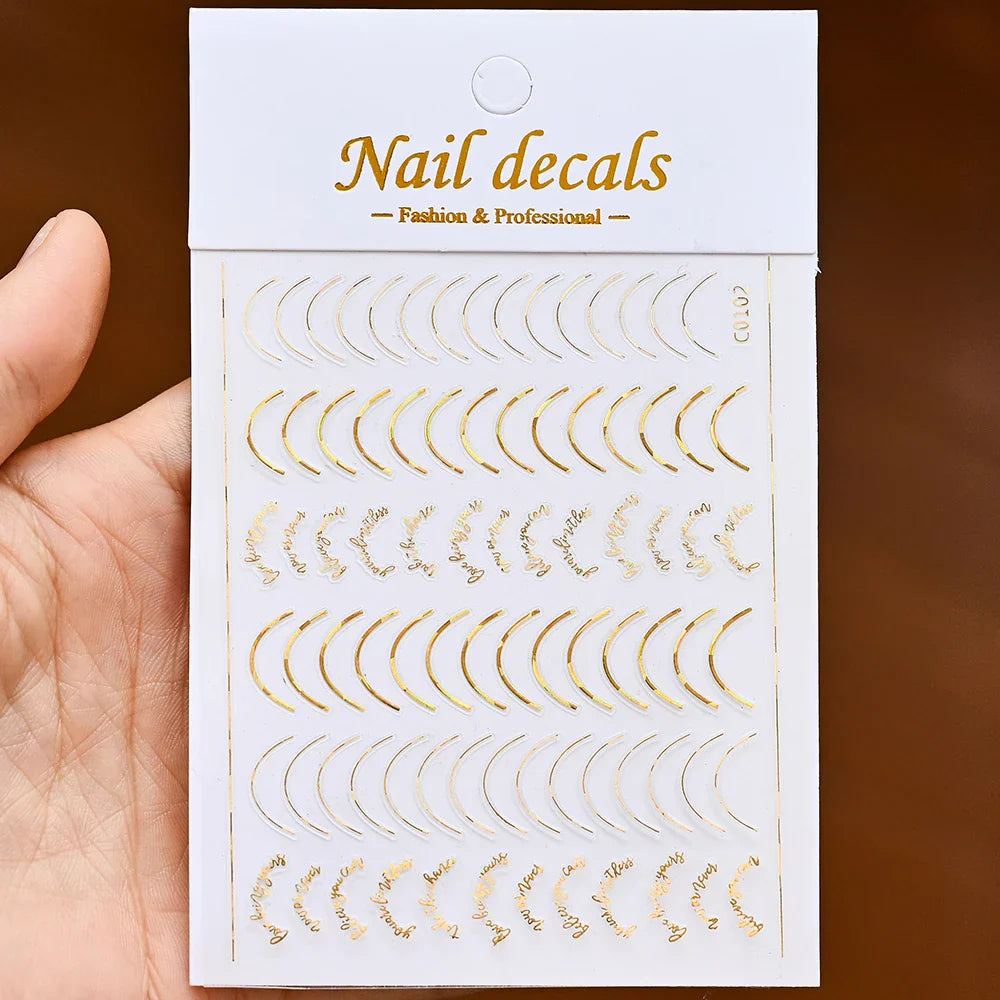 1Pc Laser Silver Gold Lines Stripe Nail Sticker Metal Strip Luxury Nails Slider Self Adhesive Slider Papers Transfer Stickers *& (Online Order Only)