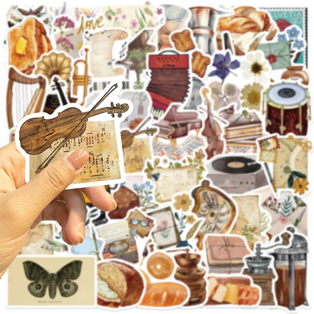 50pcs Time Secret Love Retro Notebook Sticker Aesthetics Cartoon Decals Waterproof Stickers Pack Party Decoration Gift Toys (ONLINE ORDER ONLY)