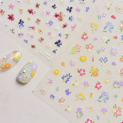 Chic Wild Flower Oil Painting Small Variegated Daisy Peach Blossom Lavender Petal Adhesive Nail Art Stickers Manicure Decals (Online Order Only)