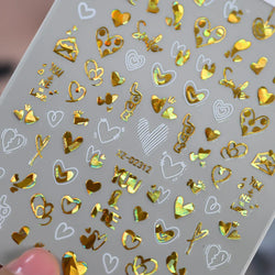 12pcs 3D Golden Glitter Heart Love Nail Stickers Valentine Self Adhesive Cute Cartoon Decal Geometry Slider Manicure Decoration* (ONLINE ORDER ONLY)