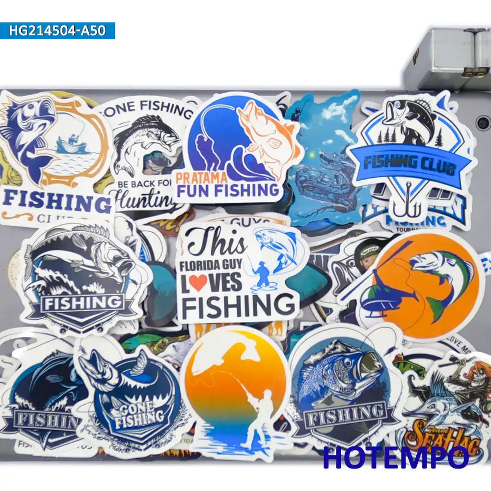 50Pieces Fisherman Go Fishing Slogan Marine Fish Graffiti Waterproof Stickers for Notebooks Motorcycle Car Phone Laptop Sticker (Online Order Only)