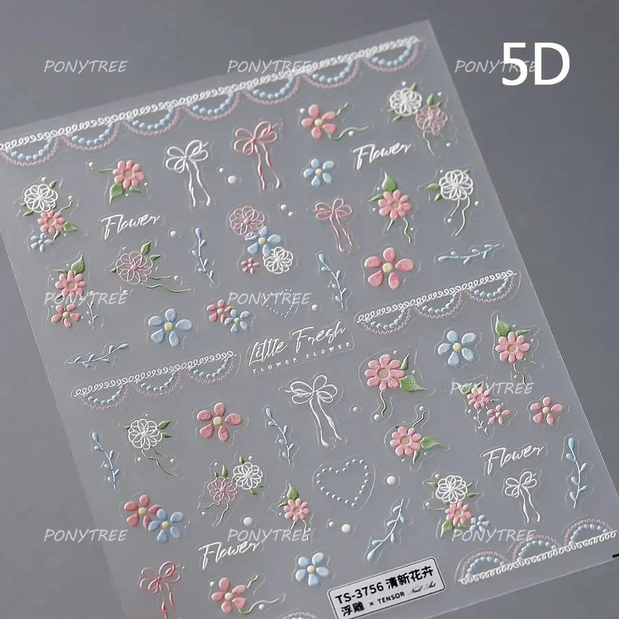 Romantic Cherry Blossom Sakura Flower Petal Leaf Self Adhesive Nail Art Stickers Rhinestone Shiny Flat Petalage Manicure Decals (ONLINE ORDER ONLY)