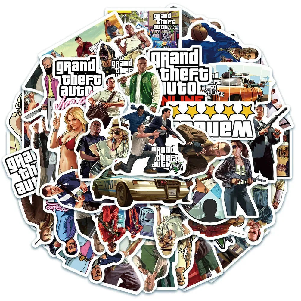 10/30/50pcs Game Grand Theft Auto Adventure Gta5 Sticker for Laptop Car Motorcycle Skateboard Graffiti Decal Sticker Kids Toys (ONLINE ORDER ONLY)
