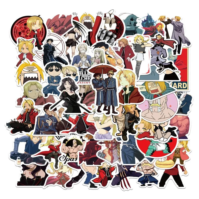 50pcs Fullmetal Alchemist Stickers for Laptop, Phone, Car, Scooter, Water Bottle, Suitcase, Refrigerator (Online Order Only)